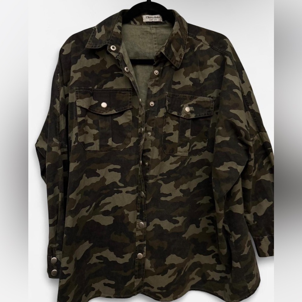 Green Camouflage Oversized Shirt Jacket